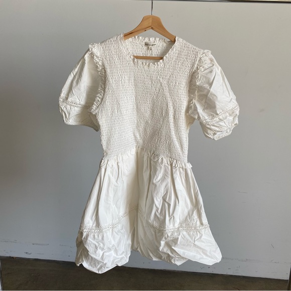 $249 NWT White For Love And Lemons “Sandy” Puff Sleeve Mini Dress Sz X-Large - Picture 4 of 13